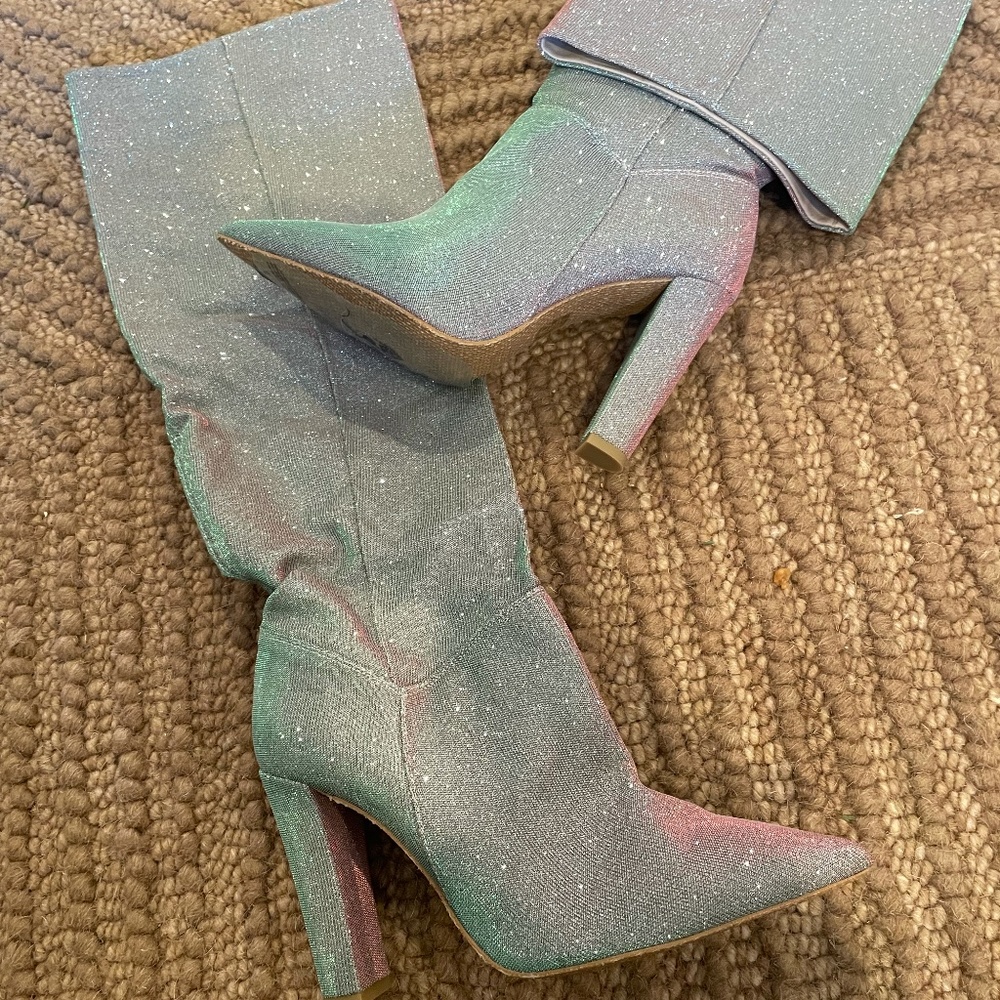 NEW Free People  ANTHROPOLOGIE Iridescent Slouchy Glitter Boots sz 39